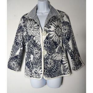 Patty Kim Medium Jacket Light Quilted White Blue Floral Artsy Art to Wear